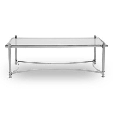 Silver Base Coffee Table With Clear Glass Top, Ackley