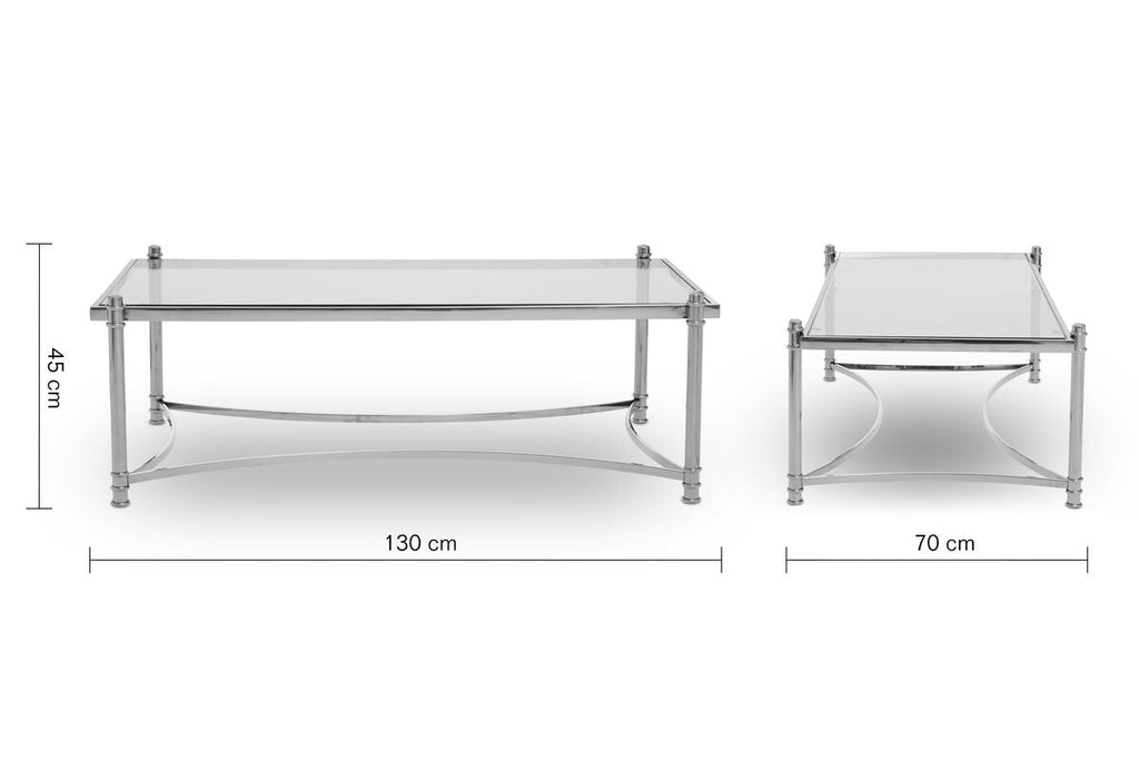 Silver Base Coffee Table With Clear Glass Top, Ackley