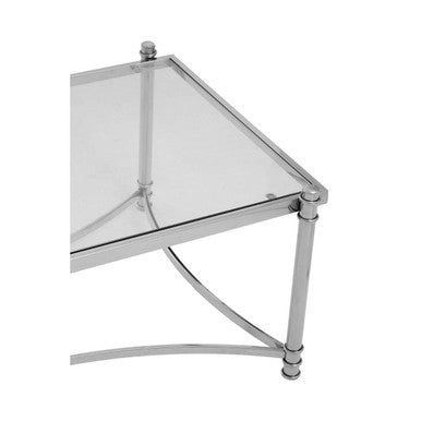Silver Base Coffee Table With Clear Glass Top, Ackley