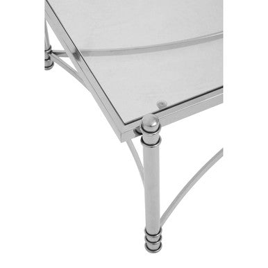 Silver Base Coffee Table With Clear Glass Top, Ackley