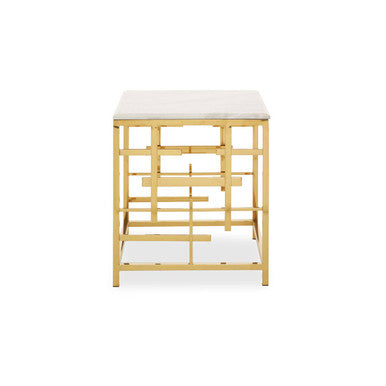 White Marble Top Side Table With Gold Geometric Stainless Steel Base, Aprilia