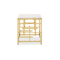 White Marble Top Side Table With Gold Geometric Stainless Steel Base, Aprilia