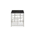 Black Marble Top Side Table With Silver Geometric Stainless Steel Base, Aprilia
