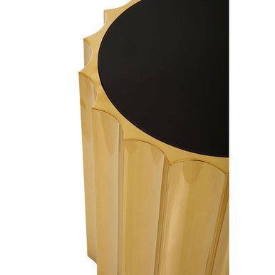 Black Glass Top & Titanium Base Round Side Table, Alvaro