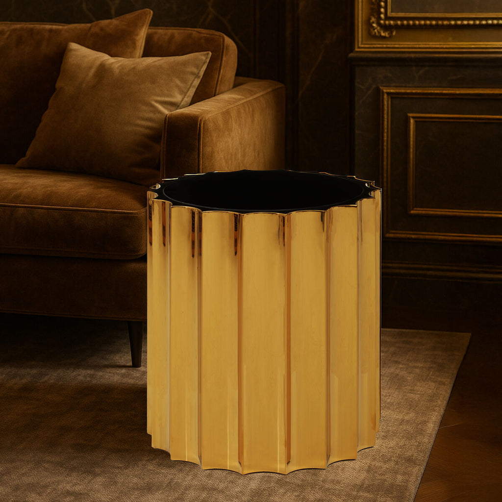 Black Glass Top & Titanium Base Round Side Table, Alvaro