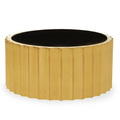 Black Glass Top & Titanium Base Round Coffee Table, Alvaro