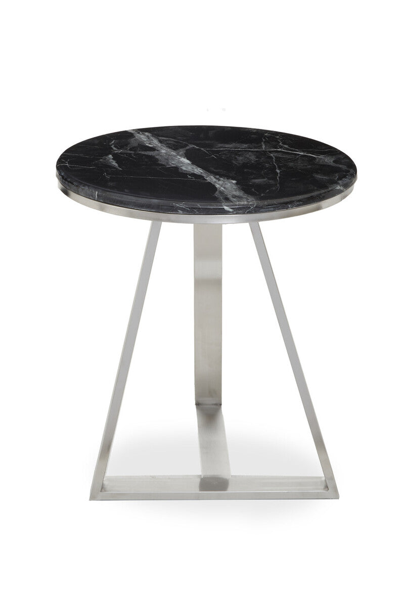 Silver Frame Side Table With Round Black Marble Top, Alvaro