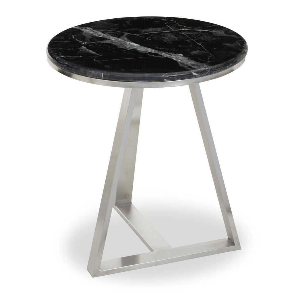 Silver Frame Side Table With Round Black Marble Top, Alvaro