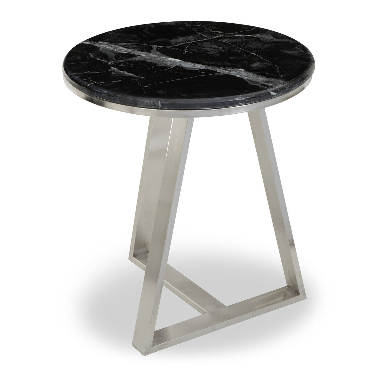 Silver Frame Side Table With Round Black Marble Top, Alvaro
