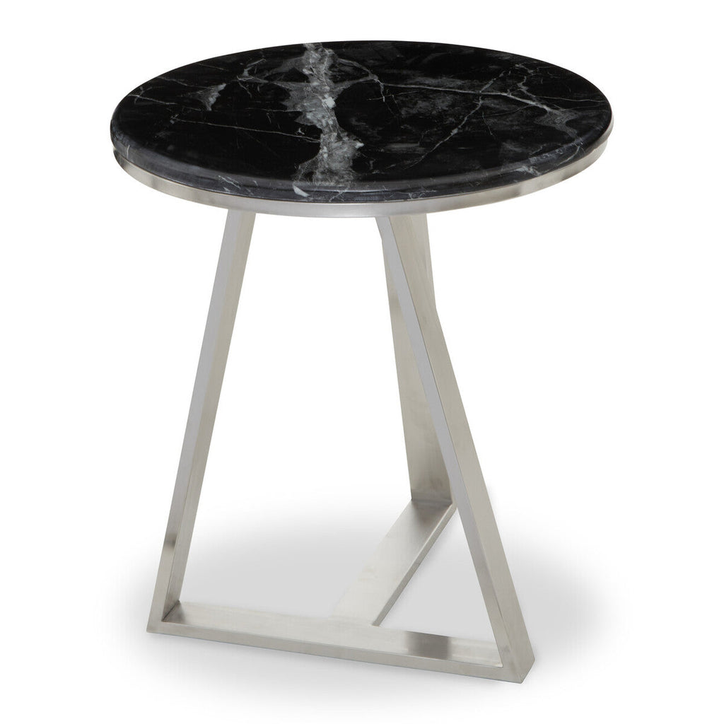 Silver Frame Side Table With Round Black Marble Top, Alvaro
