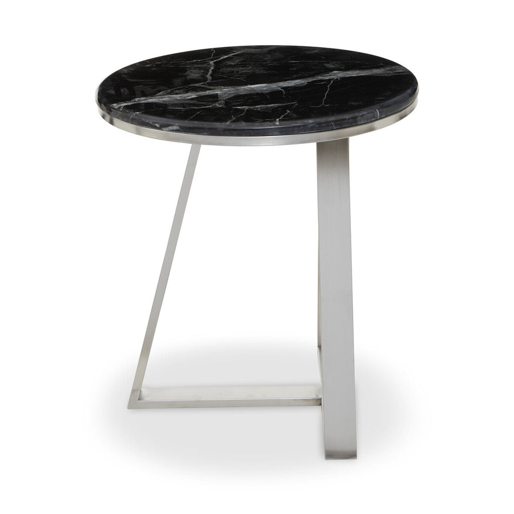 Silver Frame Side Table With Round Black Marble Top, Alvaro