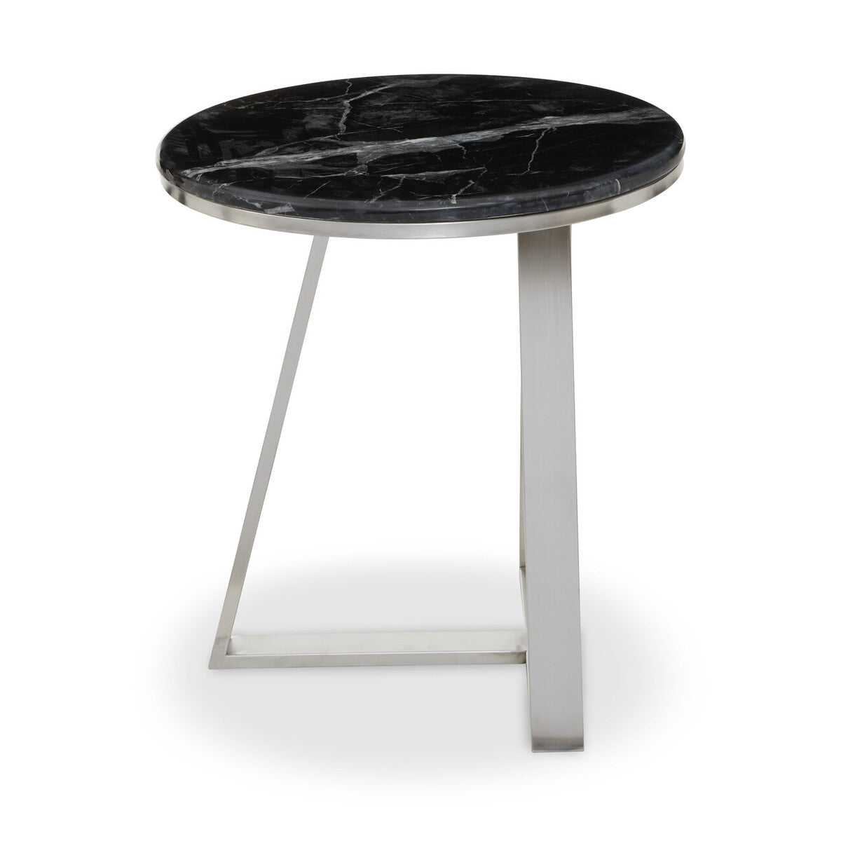 Silver Frame Side Table With Round Black Marble Top, Alvaro