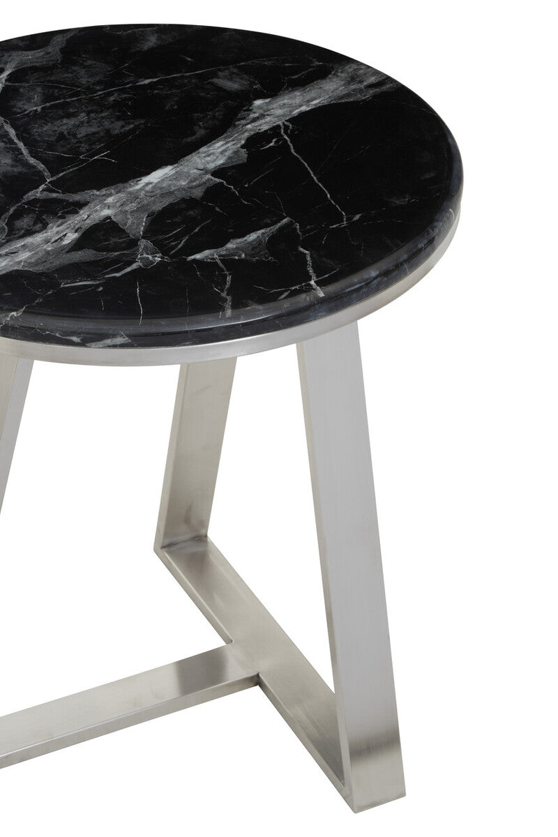 Silver Frame Side Table With Round Black Marble Top, Alvaro