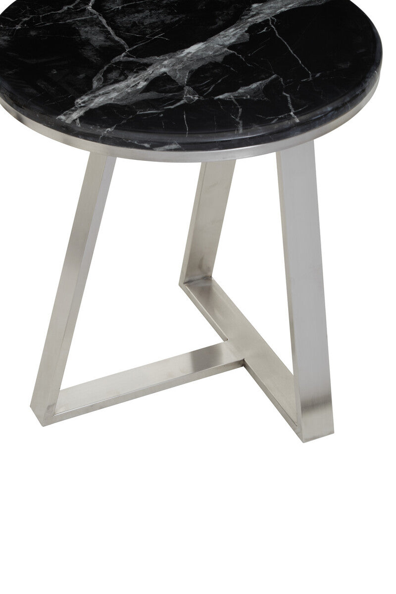 Silver Frame Side Table With Round Black Marble Top, Alvaro
