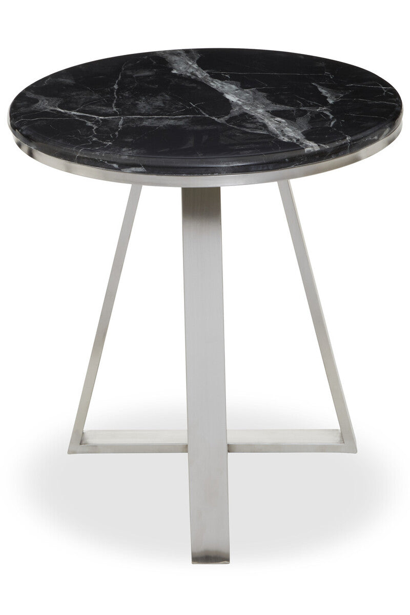 Silver Frame Side Table With Round Black Marble Top, Alvaro