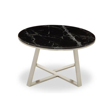 Silver Frame Coffee Table With Round Black Marble Top, Alvaro