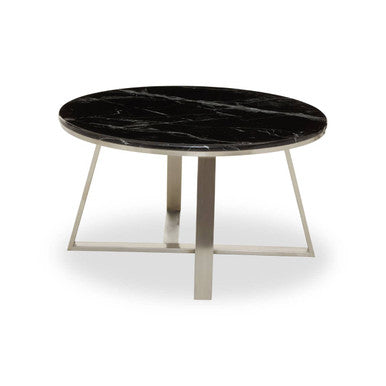 Silver Frame Coffee Table With Round Black Marble Top, Alvaro