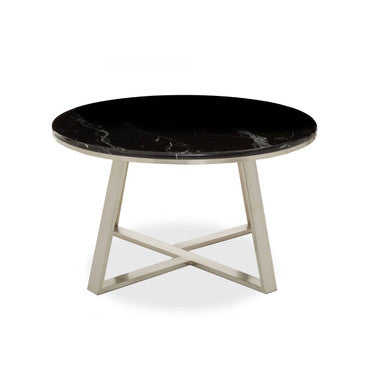 Silver Frame Coffee Table With Round Black Marble Top, Alvaro
