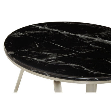 Silver Frame Coffee Table With Round Black Marble Top, Alvaro