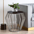 Silver Base Round Side Table With Black Glass Top, Ackley