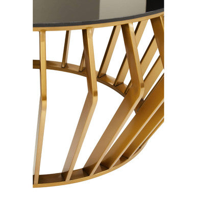 Gold Base Round Coffee Table With Black Glass Top, Ackley