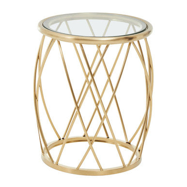 Gold Base Round Side Table With Clear Glass Top, Ackley