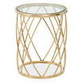 Gold Base Round Side Table With Clear Glass Top, Ackley