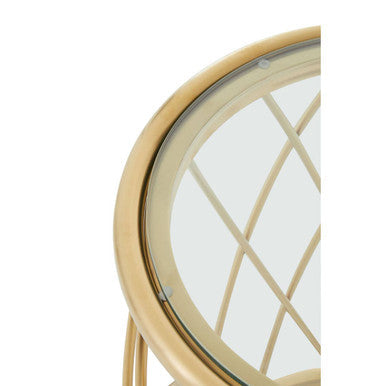 Gold Base Round Side Table With Clear Glass Top, Ackley