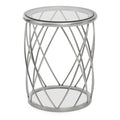 Silver Base Round Side Table With Clear Glass Top, Ackley