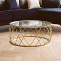 Gold Base Round Coffee Table With Clear Glass Top, Ackley