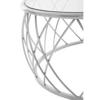Silver Base Round Coffee Table With Clear Glass Top, Ackley