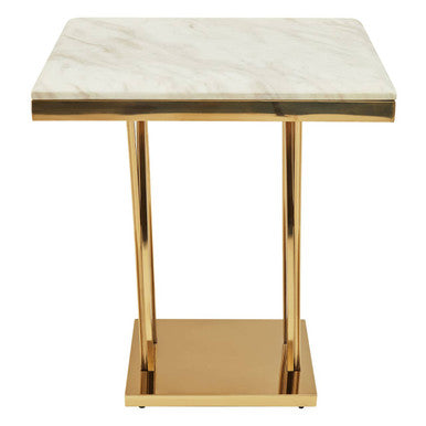White Marble Top Side Table With Gold Sculptural Metal Base, Arenza