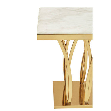 White Marble Top Side Table With Gold Sculptural Metal Base, Arenza