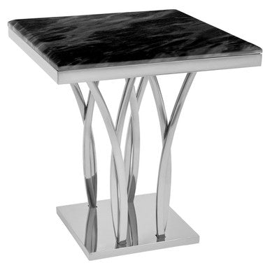 Black Marble Top Side Table With Silver Sculptural Metal Base, Arenza