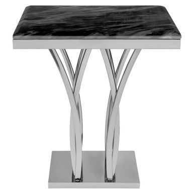 Black Marble Top Side Table With Silver Sculptural Metal Base, Arenza