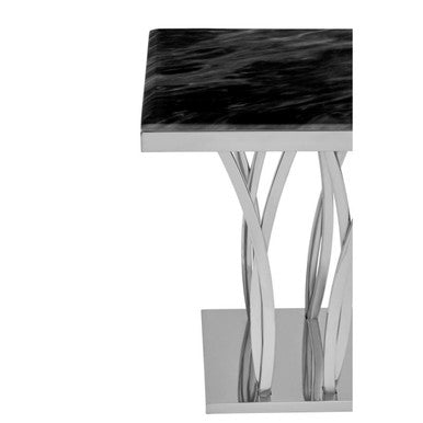 Black Marble Top Side Table With Silver Sculptural Metal Base, Arenza