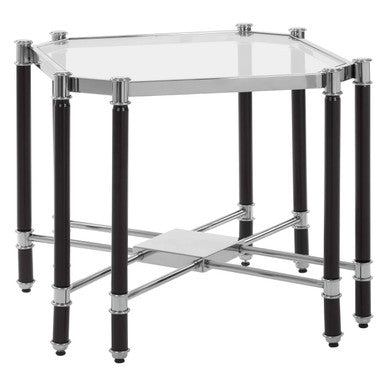 Silver & Black Chrome End Table With Clear Tempered Glass Top, Allessi