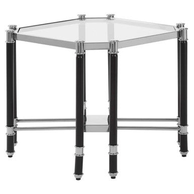 Silver & Black Chrome End Table With Clear Tempered Glass Top, Allessi