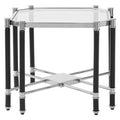 Silver & Black Chrome End Table With Clear Tempered Glass Top, Allessi