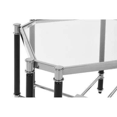 Silver & Black Chrome End Table With Clear Tempered Glass Top, Allessi