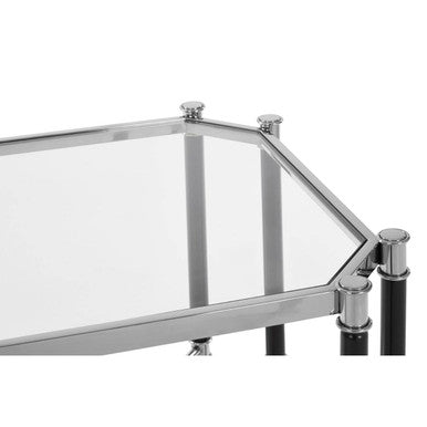 Silver & Black Chrome End Table With Clear Tempered Glass Top, Allessi