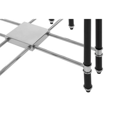 Silver & Black Chrome End Table With Clear Tempered Glass Top, Allessi
