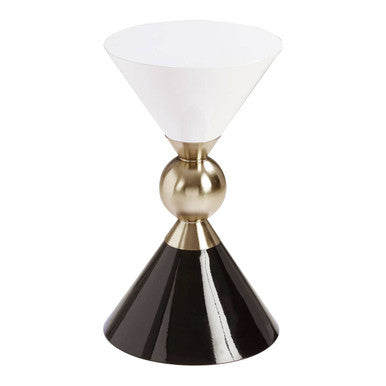 Gold & Black Metal Angular Side Table With White & Black Top & Rounded Base, Martini