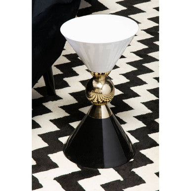 Gold & Black Metal Angular Side Table With White & Black Top & Rounded Base, Martini