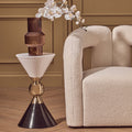 Gold & Black Metal Angular Side Table With White & Black Top & Rounded Base, Martini