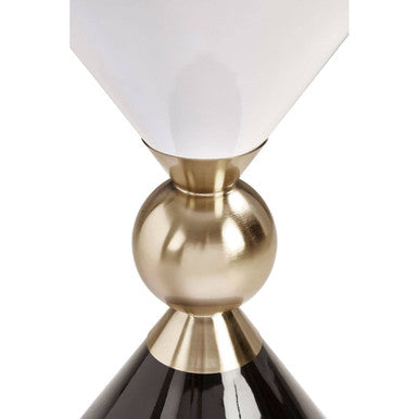 Gold & Black Metal Angular Side Table With White & Black Top & Rounded Base, Martini