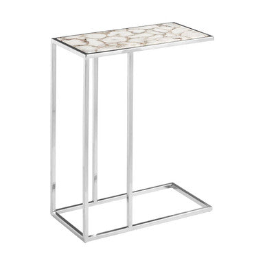 White & Silver Semi-Precious Agate Side Table With Banded Pattern, Vita