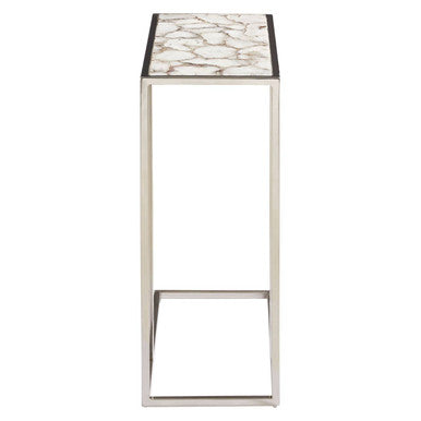 White & Silver Semi-Precious Agate Side Table With Banded Pattern, Vita