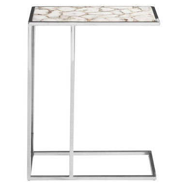 White & Silver Semi-Precious Agate Side Table With Banded Pattern, Vita