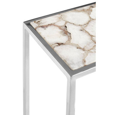 White & Silver Semi-Precious Agate Side Table With Banded Pattern, Vita